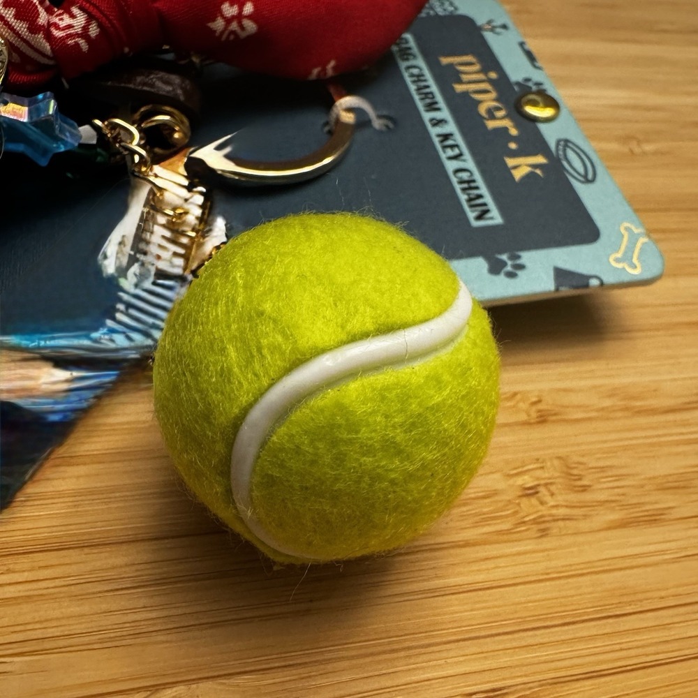 Piper K Dachshund Bag Charm Key Chain Dog‎ Bandana Tennis Ball Bling New - Picture 3 of 4
